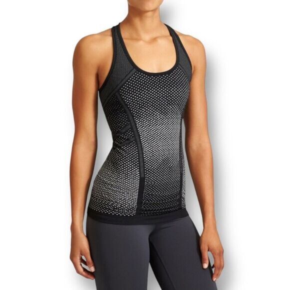 Athleta Black Gray Racerback Fastest Track Tank Top Gradient Dots Yoga Gym Sz M - Picture 1 of 8